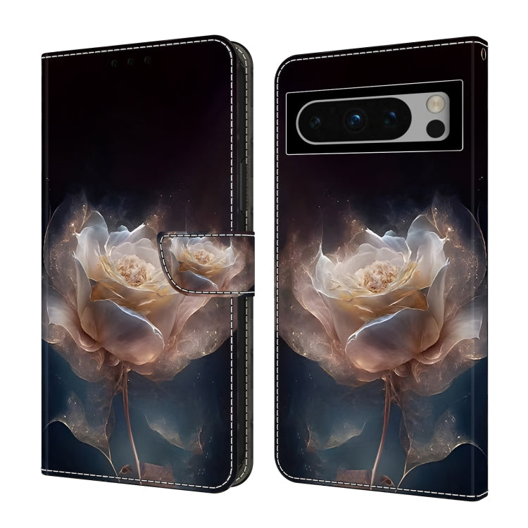 For Google Pixel 9 Crystal Painted Leather Phone case(Peony)