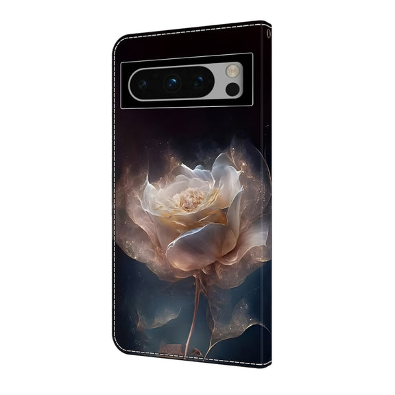 For Google Pixel 9 Crystal Painted Leather Phone case(Peony)
