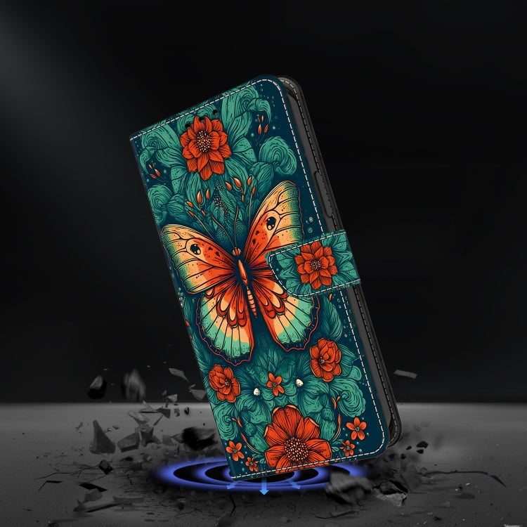For Google Pixel 9 Pro Crystal Painted Leather Phone case(Flower Butterfly)