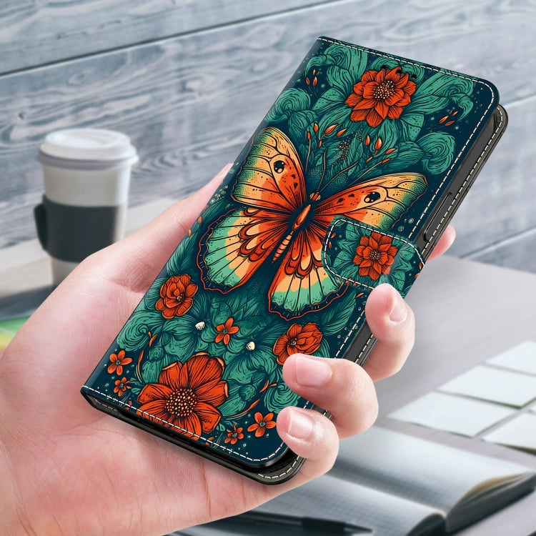 For Google Pixel 9 Pro Crystal Painted Leather Phone case(Flower Butterfly)