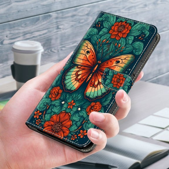 For Google Pixel 9 Pro Crystal Painted Leather Phone case(Flower Butterfly)