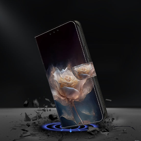 For Google Pixel 9 Pro Crystal Painted Leather Phone case(Peony)