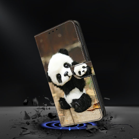For Google Pixel 9 Pro Crystal Painted Leather Phone case(Panda)