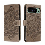 For Google Pixel 9 Sun Mandala Embossing Pattern Phone Leather Case(Grey)