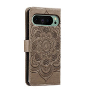 For Google Pixel 9 Sun Mandala Embossing Pattern Phone Leather Case(Grey)