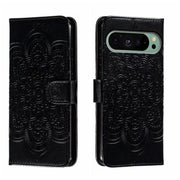 For Google Pixel 9 Sun Mandala Embossing Pattern Phone Leather Case(Black)