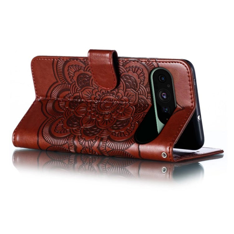 For Google Pixel 9 Sun Mandala Embossing Pattern Phone Leather Case(Brown)