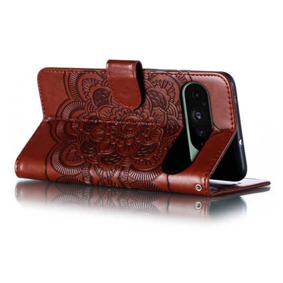 For Google Pixel 9 Sun Mandala Embossing Pattern Phone Leather Case(Brown)