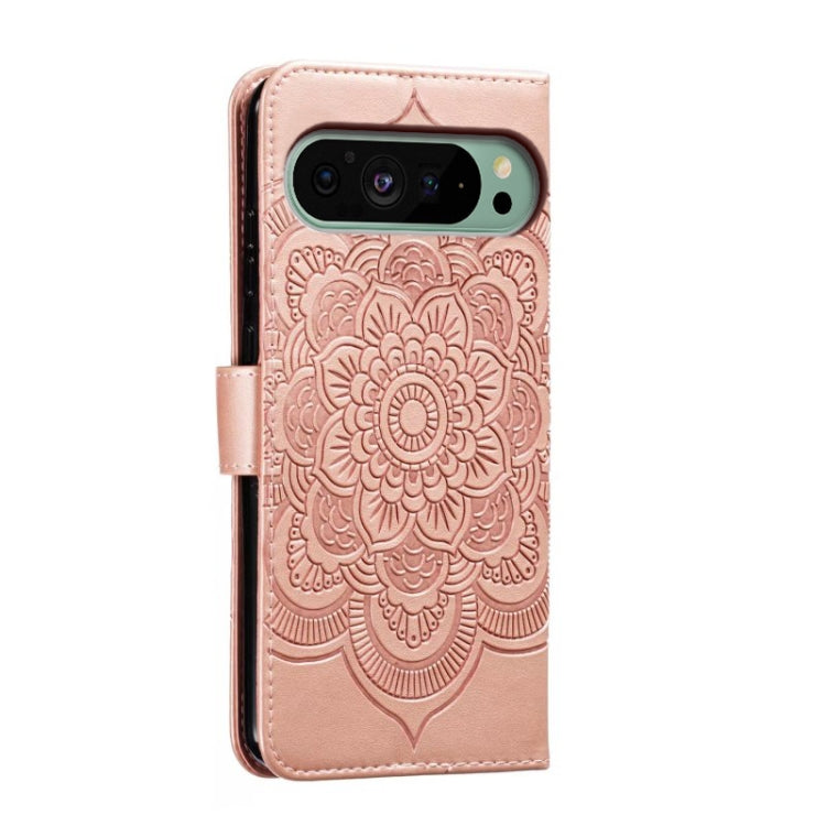 For Google Pixel 9 Sun Mandala Embossing Pattern Phone Leather Case(Rose Gold)