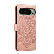 For Google Pixel 9 Sun Mandala Embossing Pattern Phone Leather Case(Rose Gold)