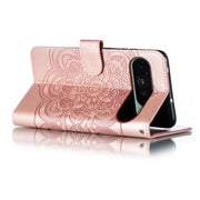 For Google Pixel 9 Sun Mandala Embossing Pattern Phone Leather Case(Rose Gold)