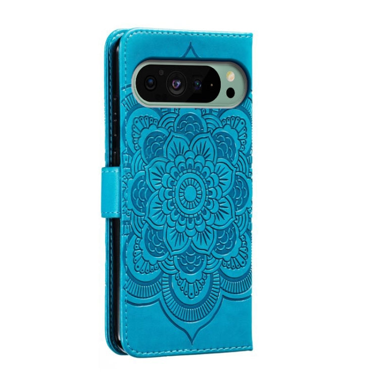 For Google Pixel 9 Sun Mandala Embossing Pattern Phone Leather Case(Blue)