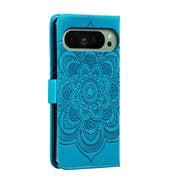 For Google Pixel 9 Sun Mandala Embossing Pattern Phone Leather Case(Blue)