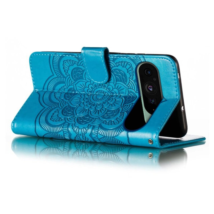 For Google Pixel 9 Sun Mandala Embossing Pattern Phone Leather Case(Blue)