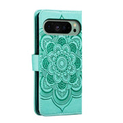 For Google Pixel 9 Sun Mandala Embossing Pattern Phone Leather Case(Green)