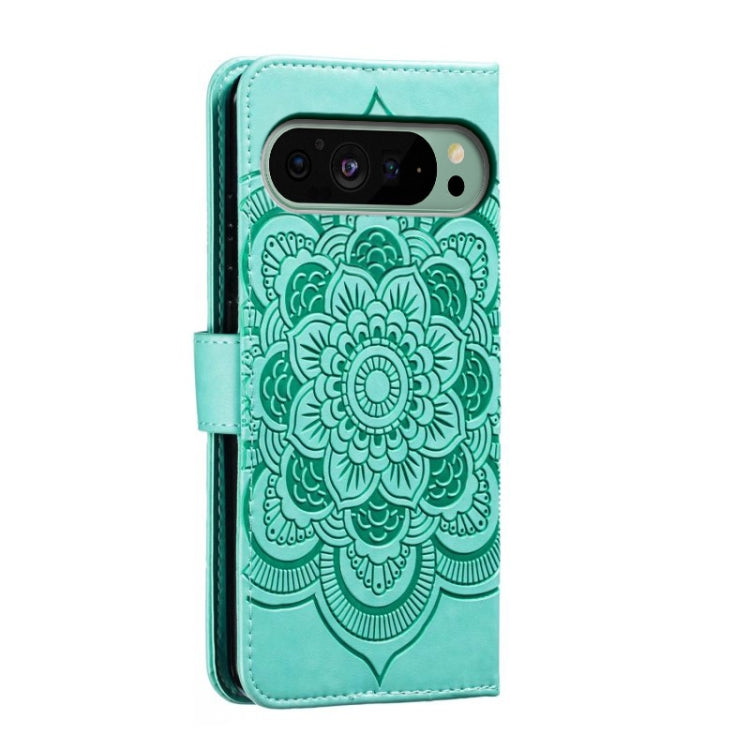 For Google Pixel 9 Sun Mandala Embossing Pattern Phone Leather Case(Green)