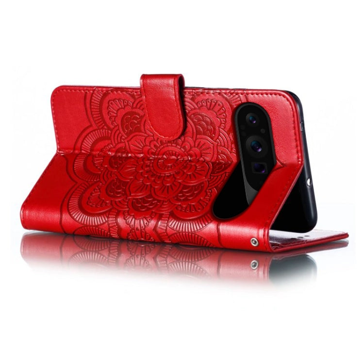 For Google Pixel 9 Pro Sun Mandala Embossing Pattern Phone Leather Case(Red)
