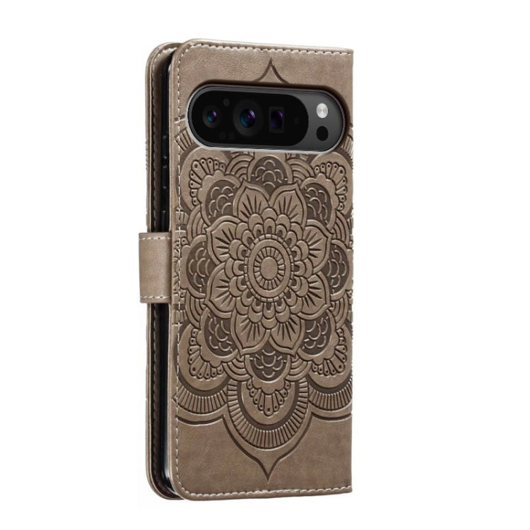For Google Pixel 9 Pro Sun Mandala Embossing Pattern Phone Leather Case(Grey)