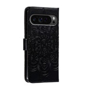 For Google Pixel 9 Pro Sun Mandala Embossing Pattern Phone Leather Case(Black)