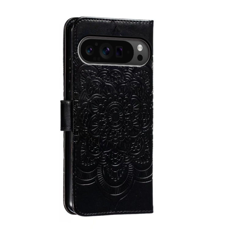 For Google Pixel 9 Pro Sun Mandala Embossing Pattern Phone Leather Case(Black)