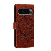 For Google Pixel 9 Pro Sun Mandala Embossing Pattern Phone Leather Case(Brown)