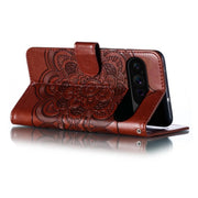 For Google Pixel 9 Pro Sun Mandala Embossing Pattern Phone Leather Case(Brown)