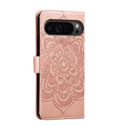 For Google Pixel 9 Pro Sun Mandala Embossing Pattern Phone Leather Case(Rose Gold)