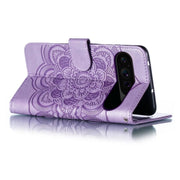 For Google Pixel 9 Pro Sun Mandala Embossing Pattern Phone Leather Case(Purple)