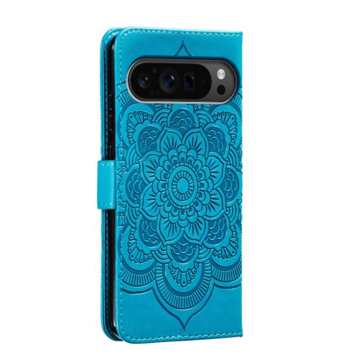 For Google Pixel 9 Pro Sun Mandala Embossing Pattern Phone Leather Case(Blue)