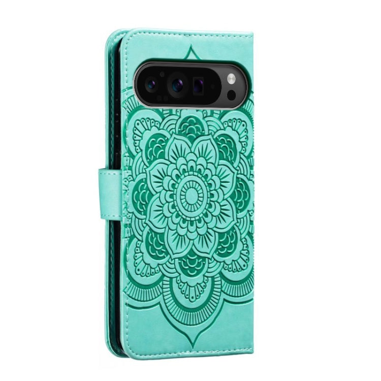 For Google Pixel 9 Pro Sun Mandala Embossing Pattern Phone Leather Case(Green)