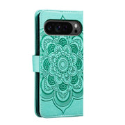 For Google Pixel 9 Pro Sun Mandala Embossing Pattern Phone Leather Case(Green)