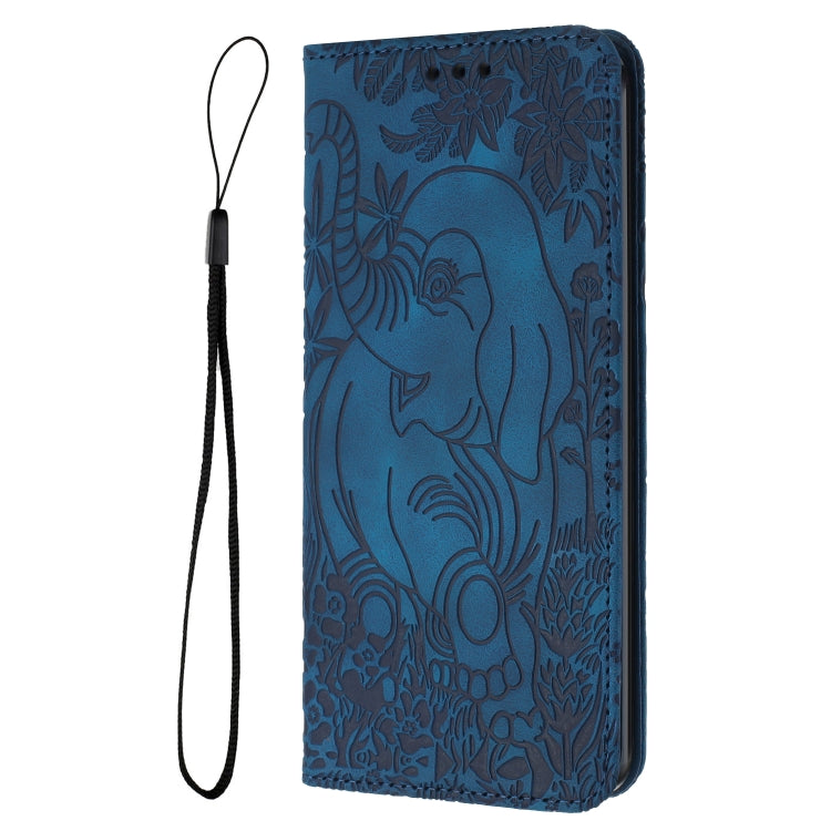 For iPhone 16 Pro Max Retro Elephant Embossed Leather Phone Case(Blue)