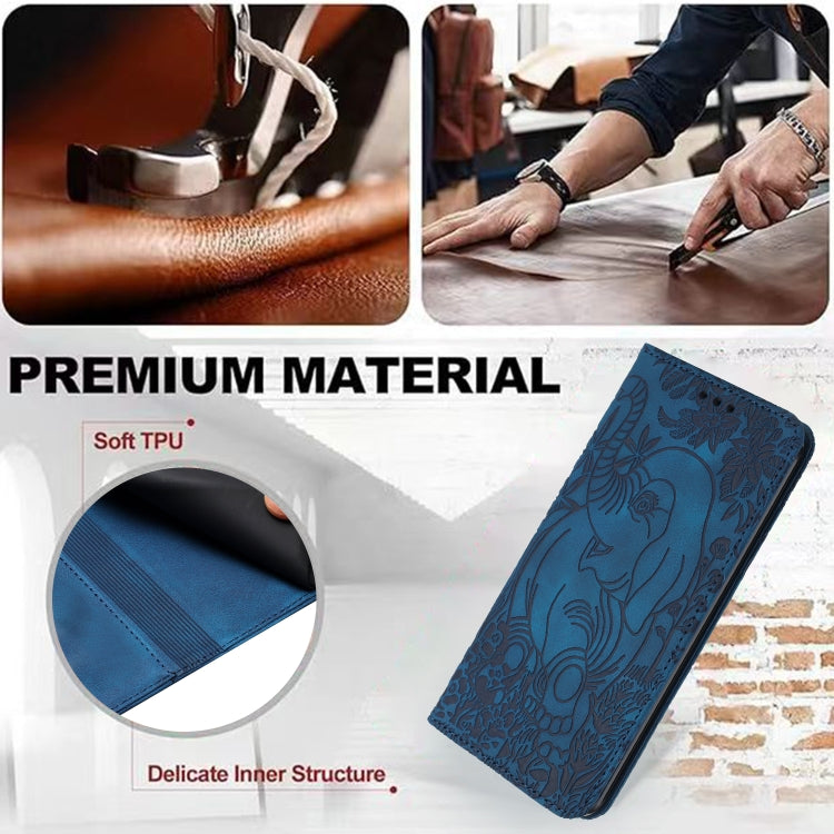 For iPhone 16 Pro Max Retro Elephant Embossed Leather Phone Case(Blue)