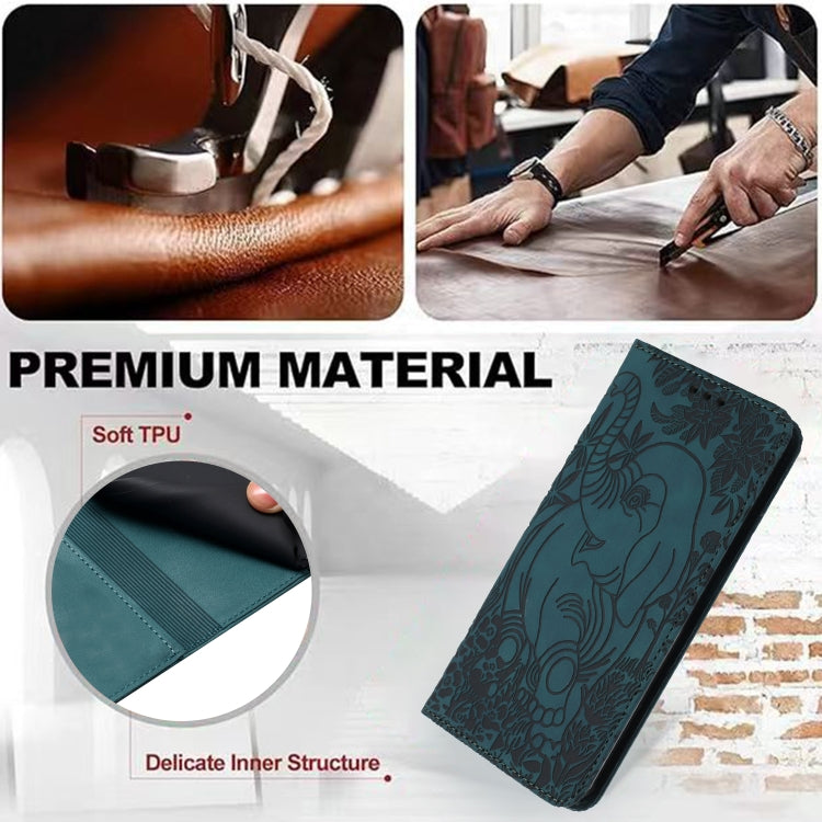 For iPhone 16 Pro Retro Elephant Embossed Leather Phone Case(Green)