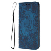 For iPhone 16 Plus Retro Elephant Embossed Leather Phone Case(Blue)