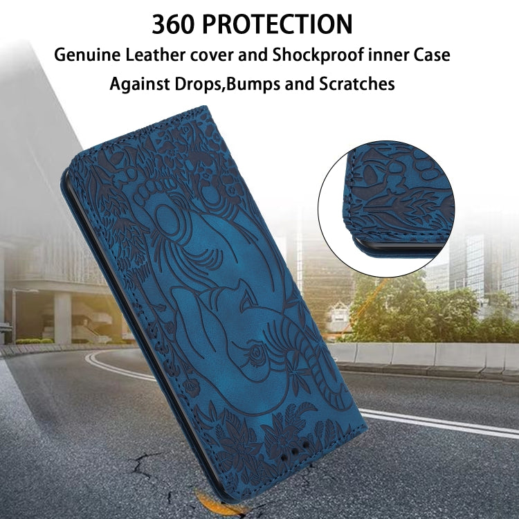 For iPhone 16 Plus Retro Elephant Embossed Leather Phone Case(Blue)