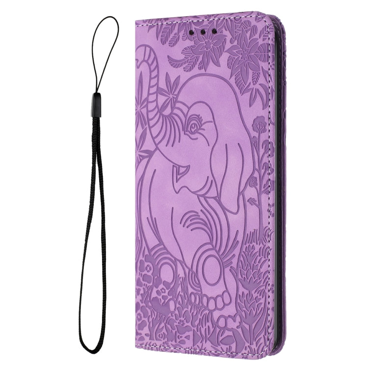 For iPhone 16 Retro Elephant Embossed Leather Phone Case(Purple)