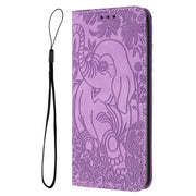 For iPhone 16 Retro Elephant Embossed Leather Phone Case(Purple)
