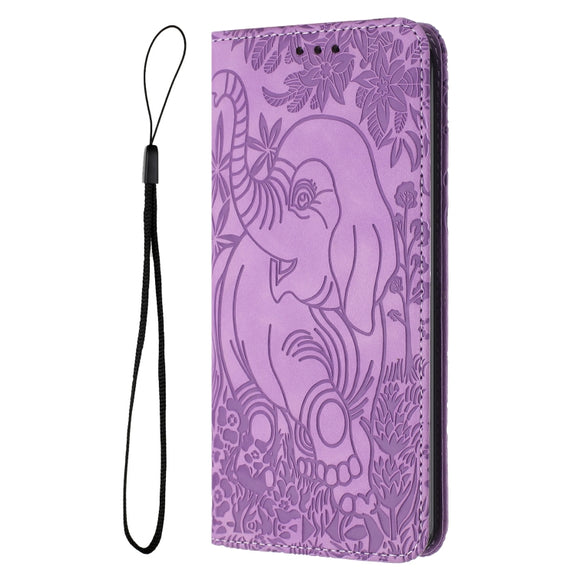 For iPhone 16 Retro Elephant Embossed Leather Phone Case(Purple)