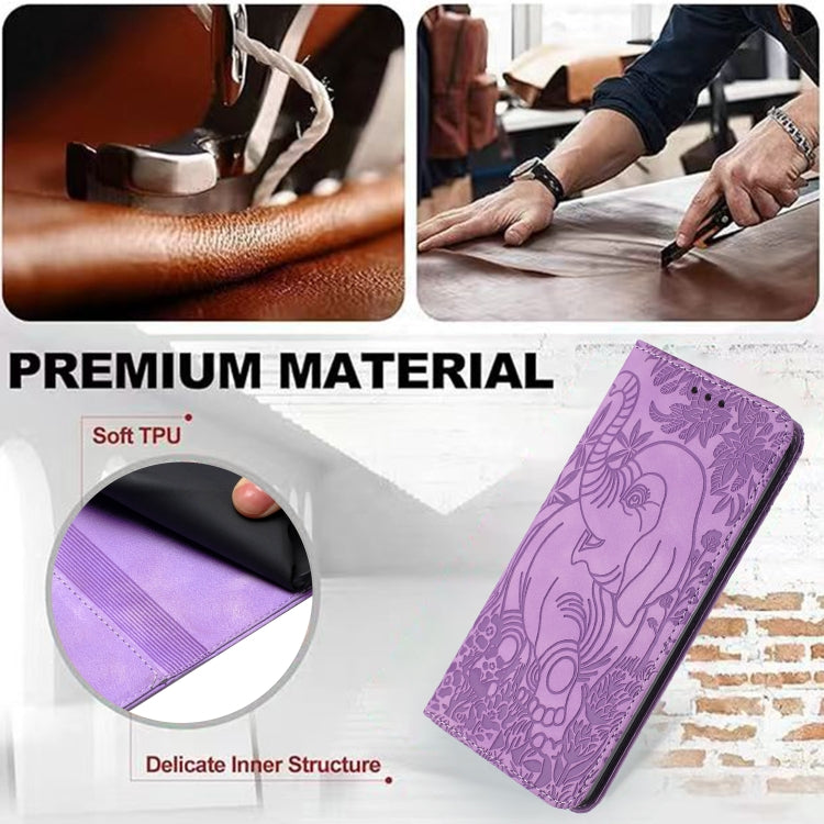 For iPhone 16 Retro Elephant Embossed Leather Phone Case(Purple)