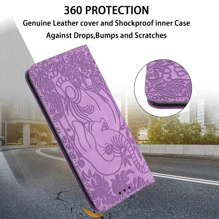 For iPhone 16 Retro Elephant Embossed Leather Phone Case(Purple)
