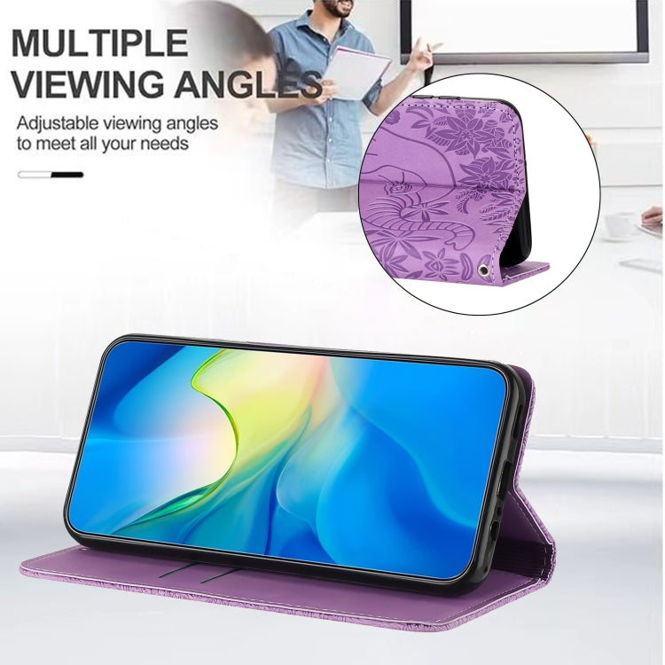 For iPhone 16 Retro Elephant Embossed Leather Phone Case(Purple)