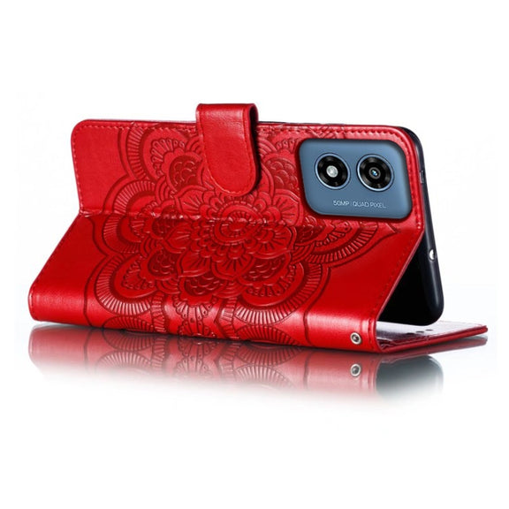 For Motorola Moto G Play 2024 Sun Mandala Embossing Pattern Phone Leather Case(Red)
