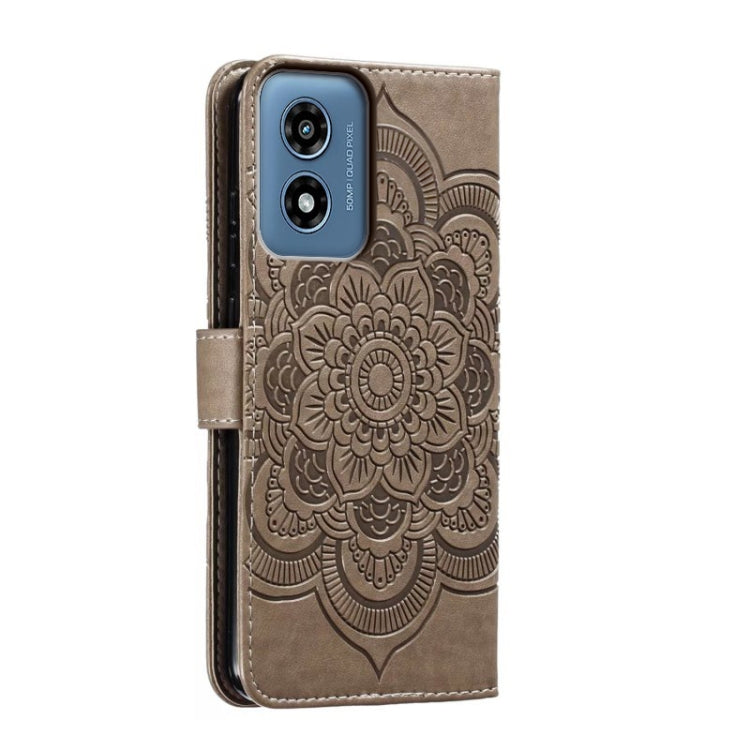 For Motorola Moto G Play 2024 Sun Mandala Embossing Pattern Phone Leather Case(Grey)