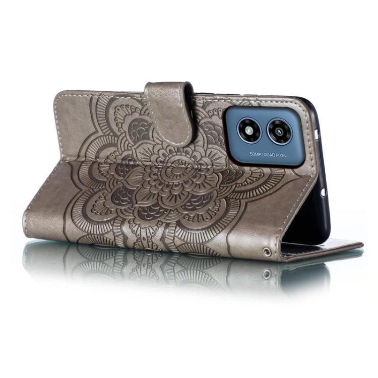 For Motorola Moto G Play 2024 Sun Mandala Embossing Pattern Phone Leather Case(Grey)