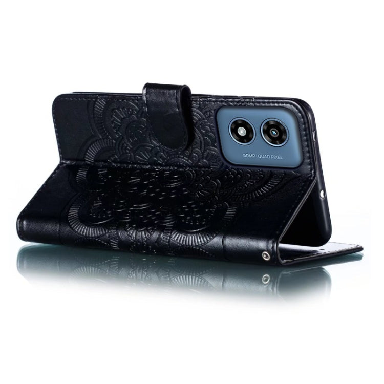 For Motorola Moto G Play 2024 Sun Mandala Embossing Pattern Phone Leather Case(Black)