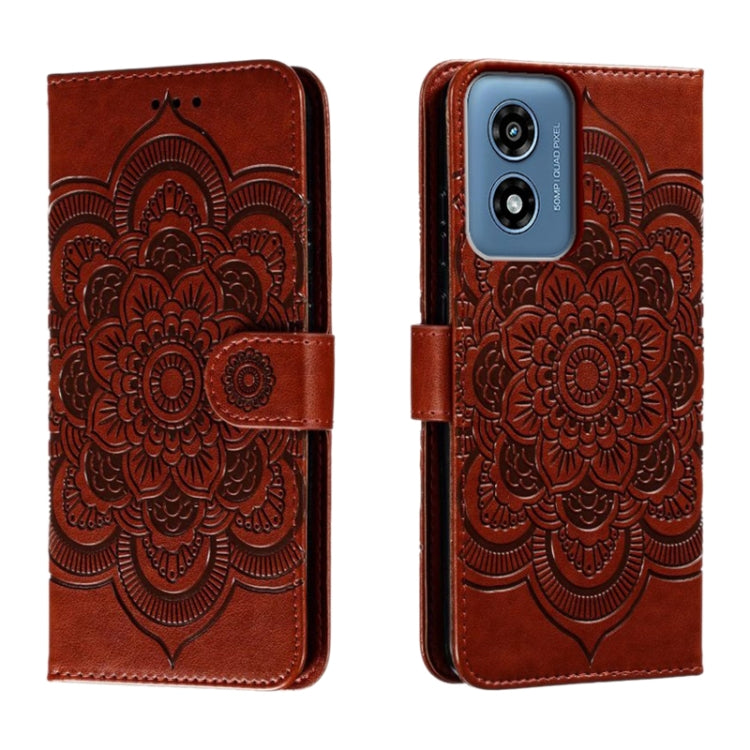 For Motorola Moto G Play 2024 Sun Mandala Embossing Pattern Phone Leather Case(Brown)