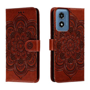 For Motorola Moto G Play 2024 Sun Mandala Embossing Pattern Phone Leather Case(Brown)