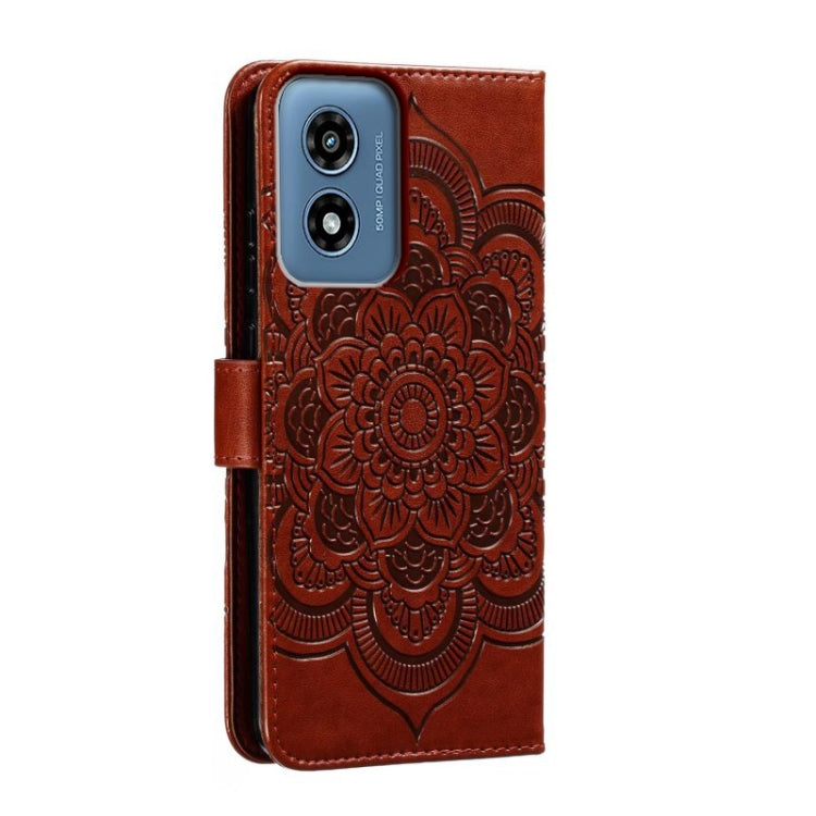 For Motorola Moto G Play 2024 Sun Mandala Embossing Pattern Phone Leather Case(Brown)