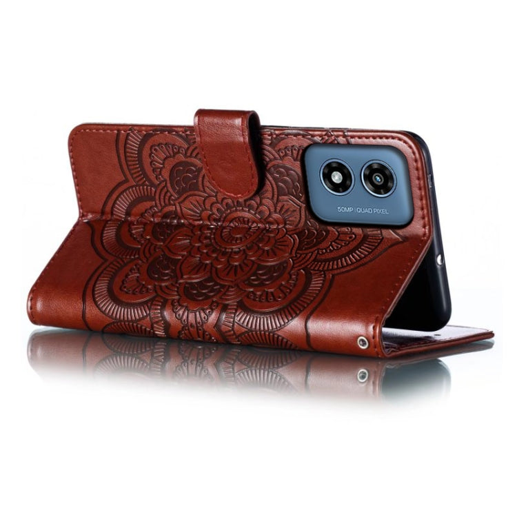 For Motorola Moto G Play 2024 Sun Mandala Embossing Pattern Phone Leather Case(Brown)